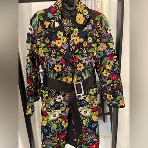 Biya Garden Party Floral Belt Coat Jacket Black Multi Size Small
